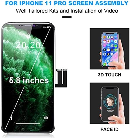 עבור אייפון 11 פרו החלפת מסך 5.8 אינץ ' מסך מגע 3 מסך מגע הרכבה דיגיטלית עם דבק, מגן מסך, כלי תיקון