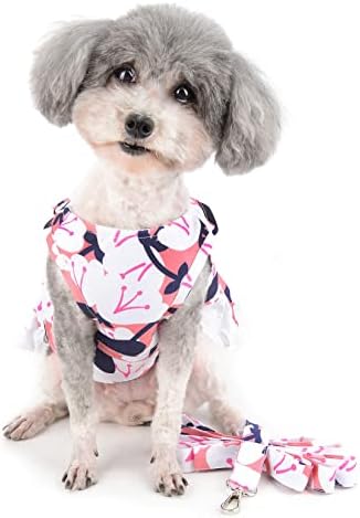 זוניאה כלב קטן בנות רתמת שמלת רצועה סט לא משוך גור כלב רתמות דפוסים פרחוניים שמלות נסיכה עם קשת קשת חצאית בגדים