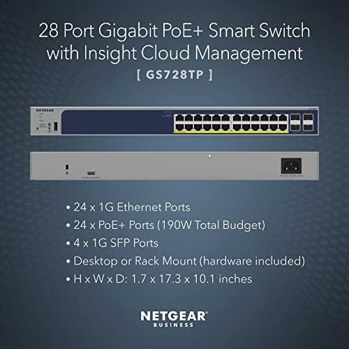 NetGear 28 -Port Gigabit Ethernet Smart Smart Switch Switch - עם 24 x POE+ @ 190W, 4 x 1G SFP, שולחן עבודה/Rackmount