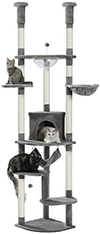 מגדל טיפוס חתולים אולטימטיבי עם גובה מתכוונן - עץ החתול של הרצפה עד הרצפה כולל פוסטים מגרדים מוטות דירות