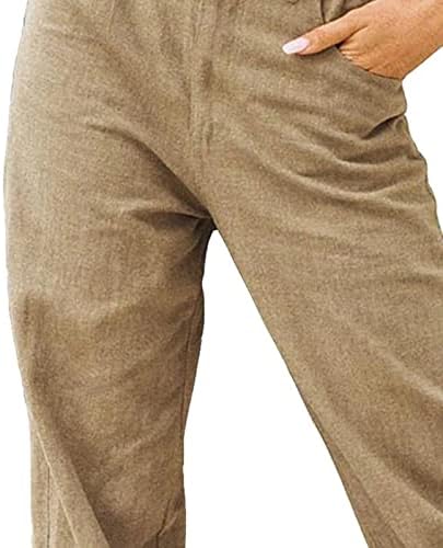 DGHM-jlmy גבירותיי כותנה מוצקה פשתן מכנסיים מזדמנים רופפים מותניים גבוהים רגל רחבה רגל קיץ מכנסיים יבול מכנסיים