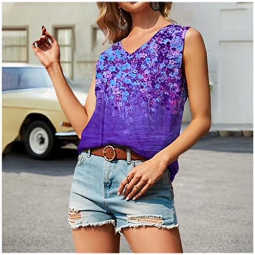 נשים ללא שרוולים חולצות מקרית חולצות צבעוני פרח מודפס אפוד קיץ רך פנאי רופף גופיות