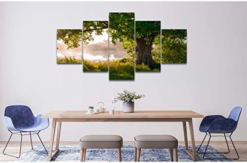 אמנות קיר עץ אלון, בד מדפיס פוסטרים עצים ירוקים תמונות לסלון, טבע נוף קיר קיר עיצוב אביב ציורי נוף ממוסגרים