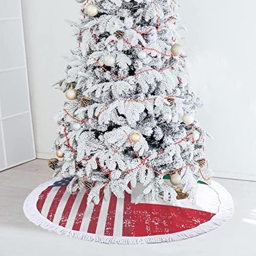 דגל מקסיקו אמריקאי עץ חג המולד מחצלת עץ חצאית עץ עץ עץ עם גדילים לקישוט חג המולד של מסיבת חג 48 x48