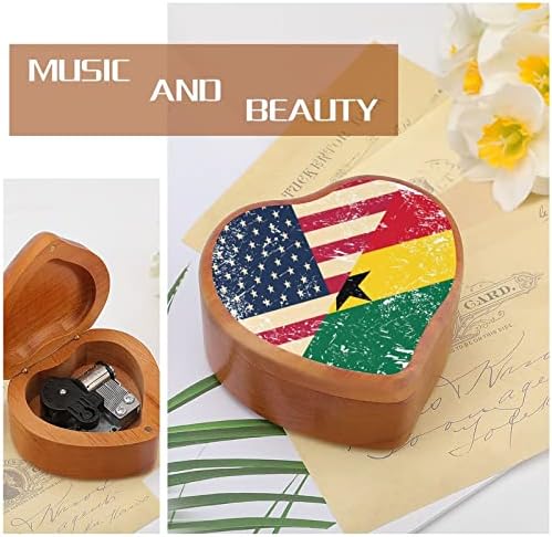 דגל רטרו אמריקאי וגאנה קופסא מוזיקה מעץ קופסת מעץ צורת לב צורת קופסאות מוזיקליות מודפסות ליום הולדת של האהבה