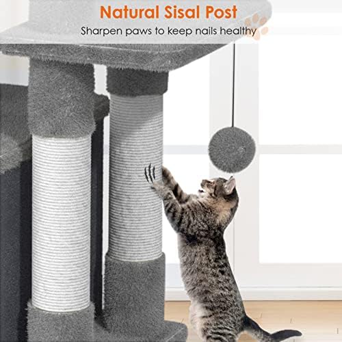 מגדל חתול עץ חתול לחתולים מקורה 30 אינץ', דירת חתול עם עמוד גירוד, עץ חתול לחתול גדול עם מוטות