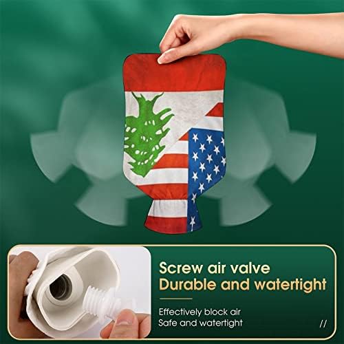 וינטג 'דגל לבנון אמריקאי בקבוק מים חמים עם כיסוי קטיפה רכה שקית הזרקת מי גומי חמים 1000 מל