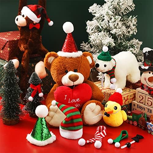 12 יח 'תחפושת לחג המולד של בעלי חיים קטנים כובע סנטה מחמד עם צעיף פרפר פרט כובע חג המולד גינאה