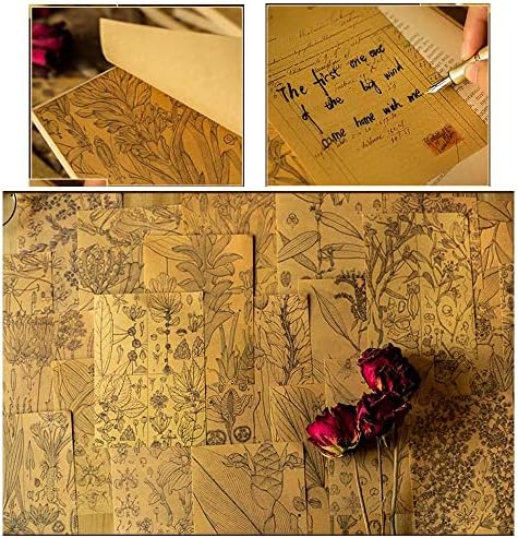 נייר גרוטאות בוטני של Vilikya, 100 יח 'דפי ספרים פרחוניים לפנקס, חום קראפט אפמרה ליומן עם צמח,