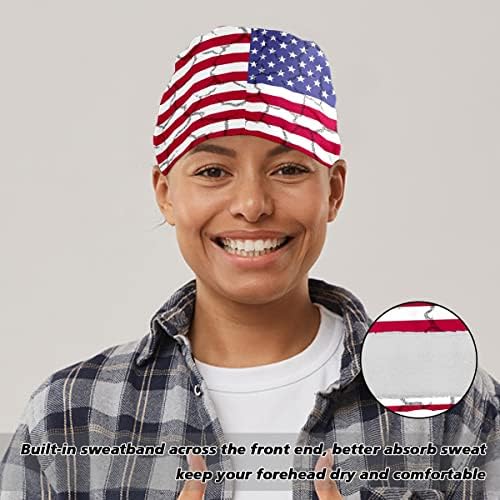 כובע עבודה של נשים GISPOG ארהב דגל אמריקאי עם רצועת זיעה כפתורים, כובע עבודה מעוצב לגברים נשים