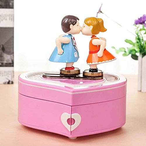 תיבת תכשיטים מוזיקלית של זצ'אן קופסת אחסון למוזיקה לב עם פסלונים של אהבה בנות שולחן מתנה של בנות יום הולדת
