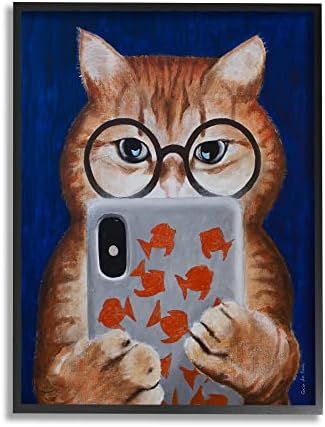 תעשיות סטופל חתול מצחיק באמצעות הודעות טקסט בטלפון עם משקפיים איור, עיצוב על ידי קוקו דה פריז