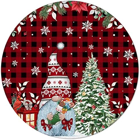 שטיח שטח עגול גדול לחדר שינה בסלון, שטיחים 4ft ללא החלקה לחדר לילדים, חג המולד גנום חג המולד עץ