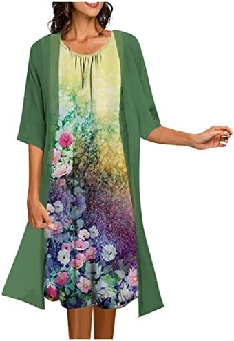 שמלות לנשים 2023 צוואר צוואר רחב שיפון שיפון פרחוני מודפס MIDI Sundress