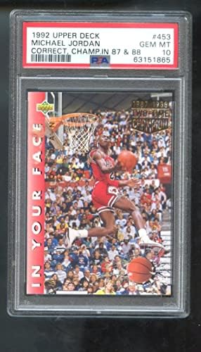 1992-93 סיפון עליון 453 מייקל ג'ורדן בפנים שלך PSA 10 כרטיס כדורסל מדורגת NBA 92-93 1992-1993 אליפות