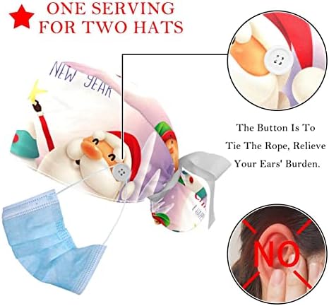 כובעים רפואיים לנשים עם כפתורים שיער ארוך, כובע עבודה מתכוונן 2 חלקים, קשת כדור עץ פעמון חג המולד