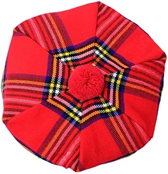 האאור סקוטי תמי כובע מסורתי חצאית טאם או ' שטנר אקריליק צמר שטוח מצנפת שונים טרטנים עם פומפונים