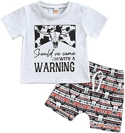 פעוט תינוק תינוק תלבושת מערבית בגדי קיץ הדפס פרה שרוול קצר חולצה מכנסיים קצרים עליונים סט תלבושות קאובוי