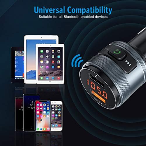 Criacr Bluetooth FM משדר לרכב, ערכת רכב משדר רדיו אלחוטי, ערכת מכוניות, נגן מוסיקה MP3, יציאות USB כפולות, QC3.0