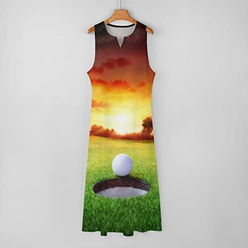 כדור שקיעה בחור-גולף שמלת קרסול באורך נשים שמלות מקסי ללא שרוולים בכושר דק לקיץ מזדמן