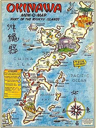 אוקינאווה, יפן - איי ריוקיו - 1945 - פוסטר מפה ציורי