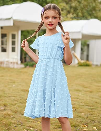 ארשינר בנות ילדה שמלת שוויצרי דוט לפרוע קצר שרוול לסובב חמוד שמלות עבור 5-12 שנים