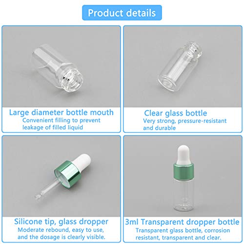 Newzoll 3ML בקבוקי טפטפת עיניים עם משפך, 18 יחידות מיני טפטפת זכוכית בקבוקי שמן אתרי בקבוקי בושם דגימות