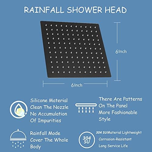 ראש מקלחת בגודל 6 אינץ 'עם כף יד, לחץ גבוה 6 אינץ' גשם מפלדת נירוסטה ראש מקלחת/מקלחת כף יד עם צינור