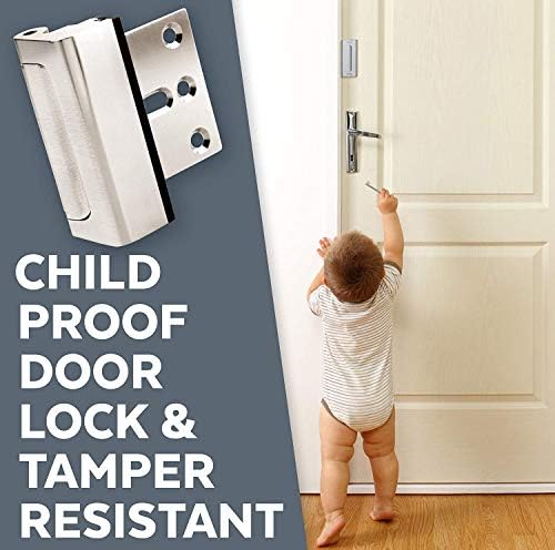 מנעול דלת לאבטחה בבית - קל להתקנה מכשיר תפס דלת, בניית אלומיניום, מנעולי דלת ניקל סאטן לאבטחת דלת