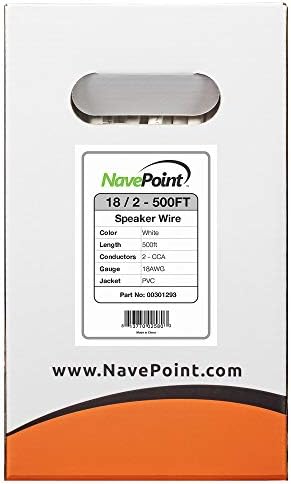 NavePoint 500ft בקיר רמקול קיר חוט כבל CL2 18/2 מד AWG 2 מוליך בתפזורת לבן