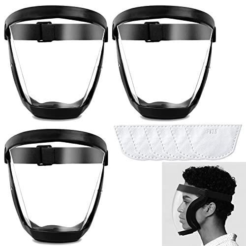Trirunpdl 3 חבילה מגן פנים ברור של בטיחות מלאה למבוגרים נשים גברים, מגני פנים מתכווננים וניתנים לשימוש