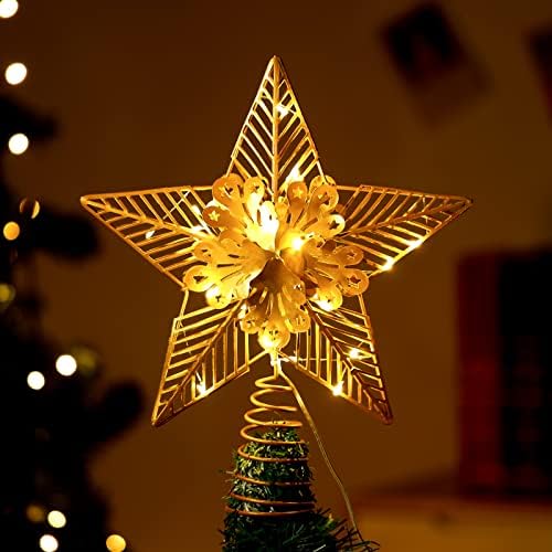 עץ הכוכב של רוילוואן אור טופר אור לחג המולד, 20 LED מואר מואר בגילוף חלול דפוס פרחים וינטג