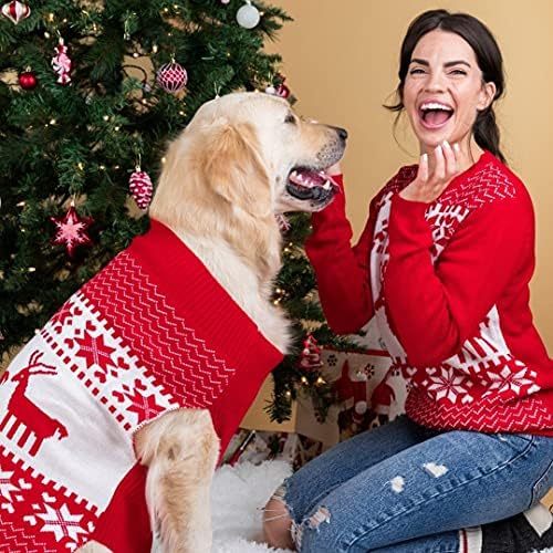 FAMJAMJAMS תואמים סוודרים של PET ובעלים - כלב הורה לחיית המחמד האקרילית סוודר חג מולד מכוער - חג מולד קלאסי,