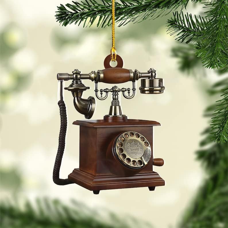 קישוט לחג המולד טלפוני, עיצוב עץ חג המולד טלפוני, מתנה לאוהבי טלפון, עיצוב בית תלוי טלפוני