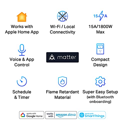 TP-Link Tapo Matter תואם מיני תואם מיני, עיצוב קומפקטי, מקסימום 15A/1800W, סופר קל התקנה, עובד עם Apple Home, Alexa