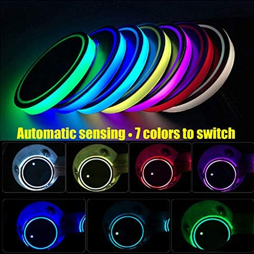 אורות מחזיק כוס LED, 2 יחידות חופי מכוניות LED עם 7 צבעים כרית גביע אור זוהרת, מחצלת כוס טעינה USB