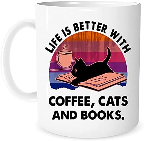 חתול מאהב ספלי חיים הוא טוב יותר עם קפה חתולים וספרים