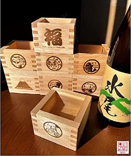 Edoya Hinoki Wood Sake Cups קופסא יפנית מסו עם מותג ברי מזל יפני