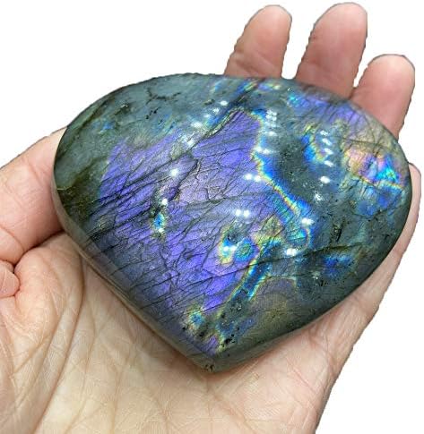 לב קריסטל טבעי סגול אבן לברדוריט ריפוי לב ריפוי ריפוי אבן חן אבן דקל