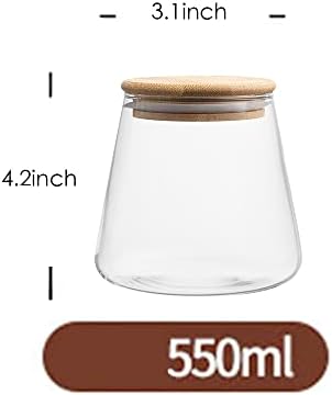 מוזקונה זכוכית חותם מיכל ממתקי צלחת מזון אחסון צנצנת עם מכסה עץ, 550 מיליליטר