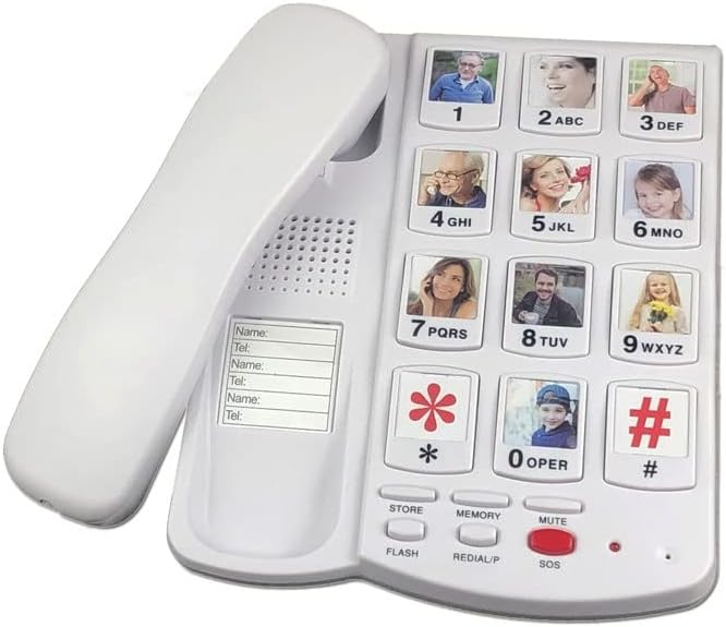WYFDP טלפון כבל כפתור גדול לקשישים, טלפון קווי כפתור גדול לקשישים, עם מפתח זיכרון תמונה להחלפה, מגבר