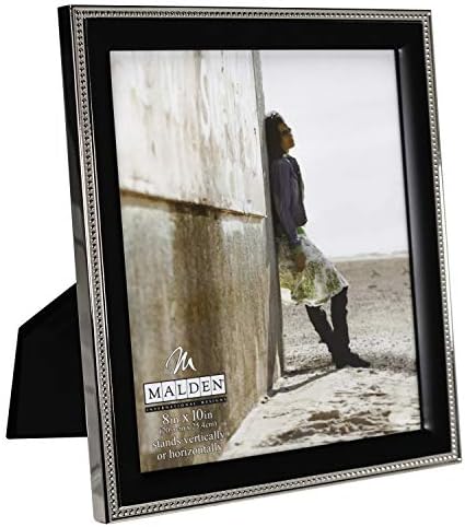Malden International מעצבת מתכת שחורה קלאסית עם חרוזי כסף מסגרת תמונה דו-גונית, 8x10, שחור