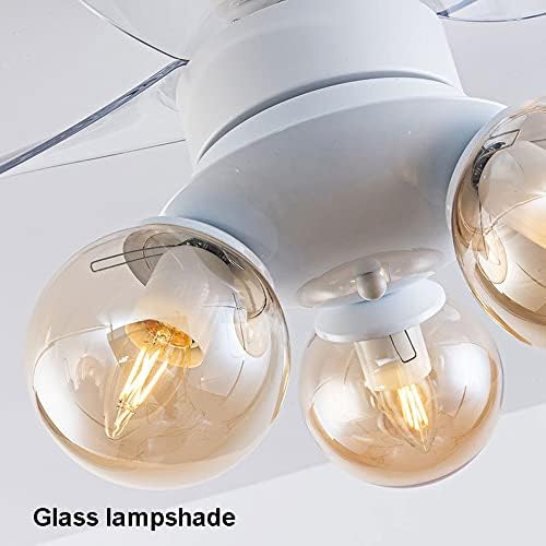 מאוורר תקרה לבנה מודרנית עם שלט רחוק נברשת 3 אור עם צל מנורת זכוכית גלובוס ענבר, 4 להבי ABS