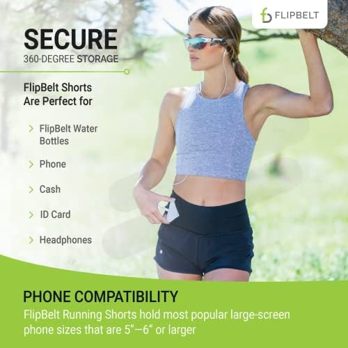 מכנסיים קצרים של Flipbelt Women's Running-חגורת ריצה מובנית לפליפלט לטלפון/יסודות, סגירת רוכסן, חברת ארהב