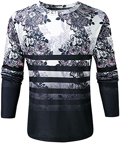 חולצות T שרוול ארוך לגברים עיצוב אופנה שיפוע מפוספסת הדפסת פרחים חולצה חולצה חולצה סוודר צווארון רופף מזדמן