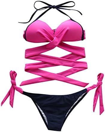 2 PCS Bikini Sets Sets Halter Tie Side Side Vintage Retro Beach Tank Bikini Set Twist Cross Beath