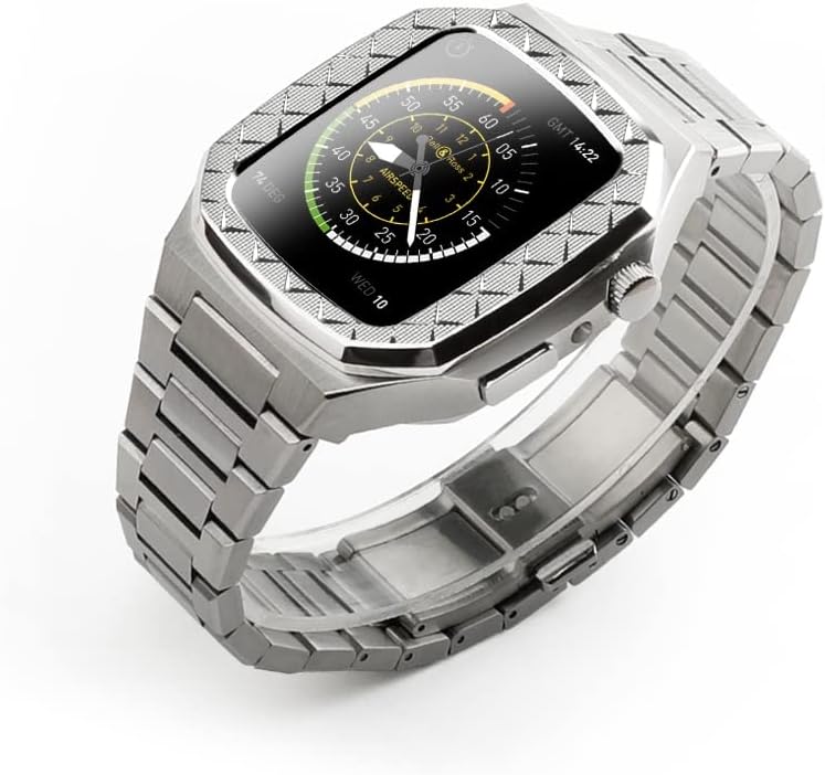 XNWKF תואם לפס Apple Watch 44/45 ממ סדרה 4/5/6/SE עם רצועת מארז, להקות IWatch מפלדת אל חלד עם כיסוי מגן