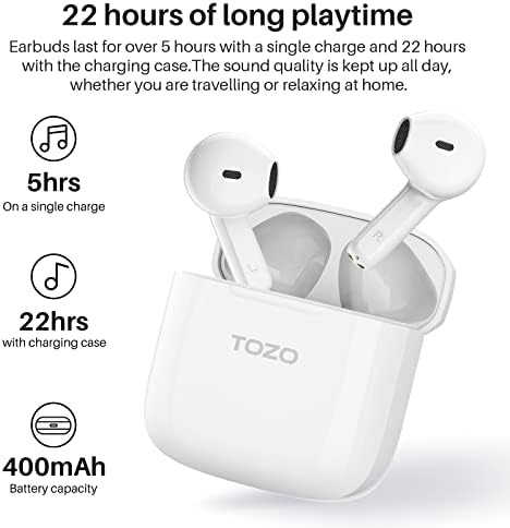 TOZO A3 אוזניות אלחוטיות Bluetooth 5.3 חצי אוזניות קלות באוזן לבן & TOZO A3 סיליקון מגן מארז לבן