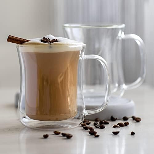 סגנון חדש זכוכית ספלי קפה, 13.5 אונקיה, קיר כפול זכוכית ספלי קפה, ספלי קפה סט של 2, גדול ברור זכוכית