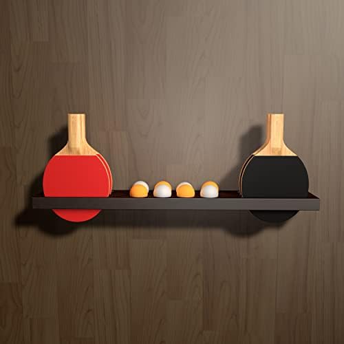 מחזיק משוט פינג פונג - מתלה טניס עץ עץ עץ רכוב על קיר למדף האחסון של פינג פונג וכדורים מדף אחסון